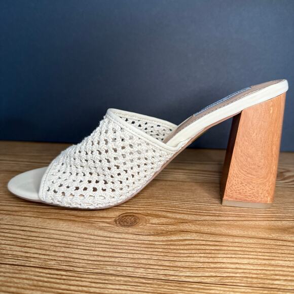 Steve Madden Cream Crochet Knit Block Heel Mules Womens 11 Cataleya - Picture 4 of 12